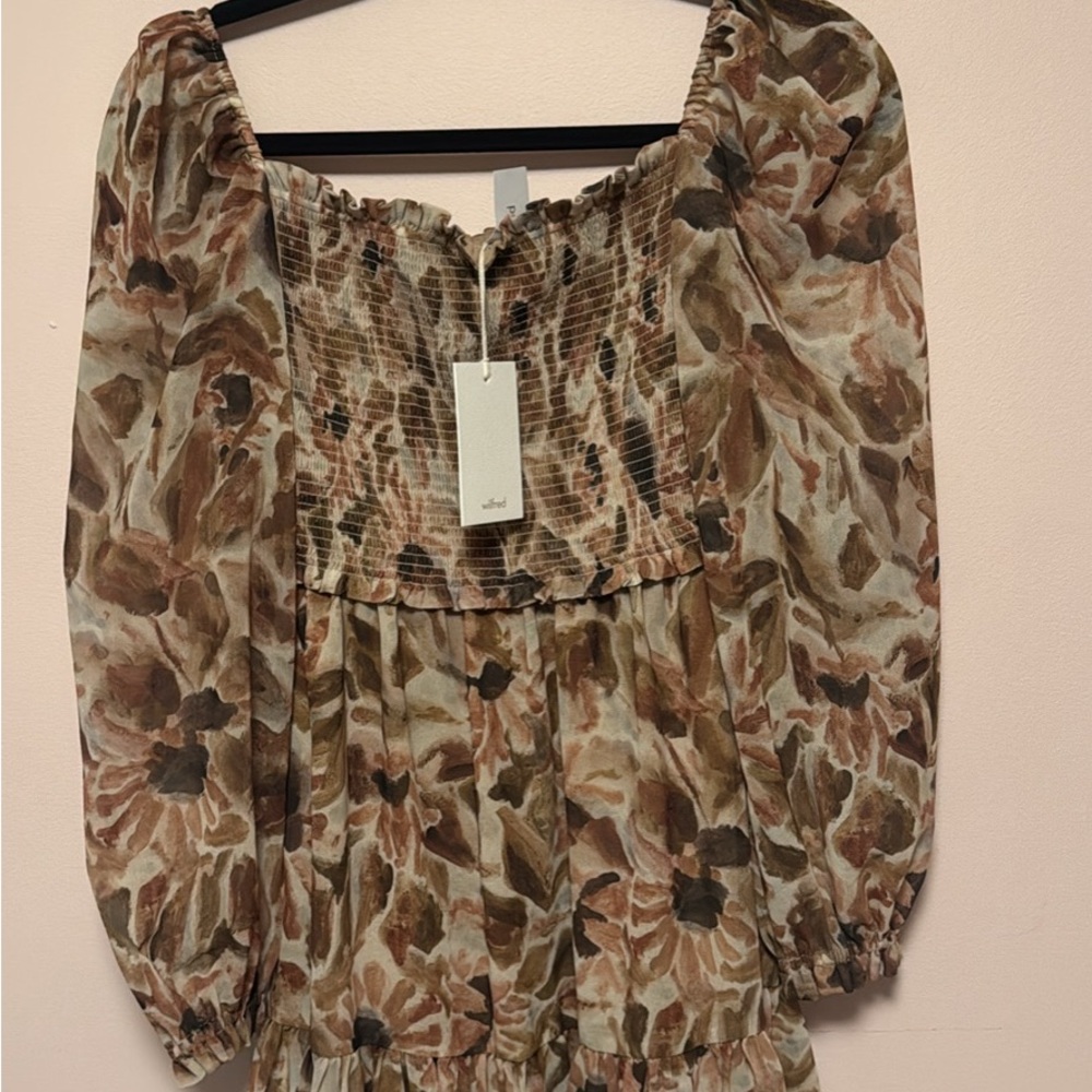 Wilfred Brown Multi Floral Smocked Square-Neck Tunic